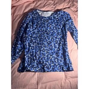 J.McLaughlin Blue Leopard‑Print Long Sleeve Top — XS